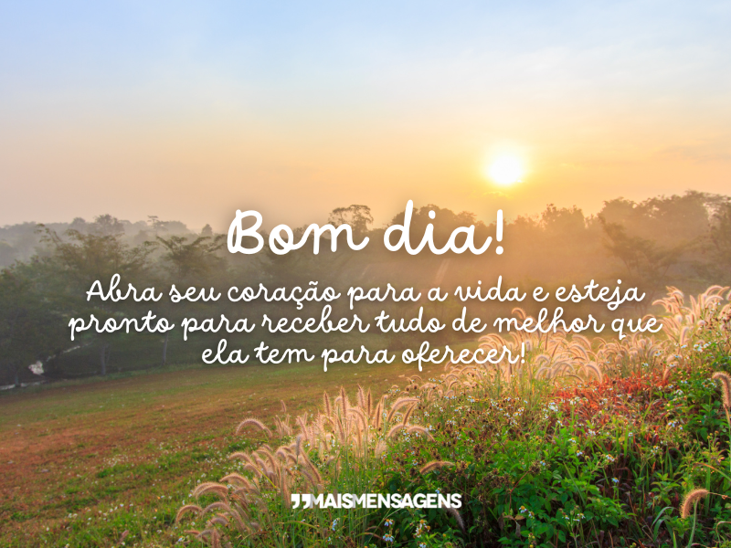 Bom dia! Abra seu coração para a vida e esteja pronto para receber tudo de melhor que ela tem para oferecer!