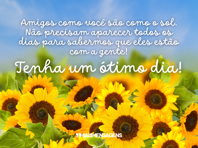 Amigos como você são como o sol. Não precisam aparecer todos os dias para sabermos que eles estão com a gente! Tenha um ótimo dia!