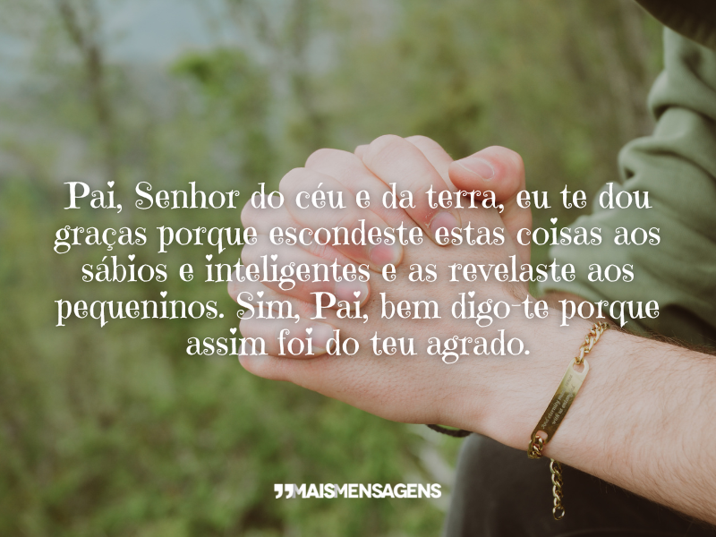 Pai, Senhor do céu e da terra, eu te dou graças porque escondeste estas coisas aos sábios e inteligentes e as revelaste aos pequeninos. Sim, Pai, bem digo-te porque assim foi do teu agrado.