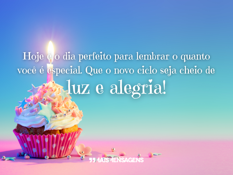 Hoje é o dia perfeito para lembrar o quanto você é especial. Que o novo ciclo seja cheio de luz e alegria!