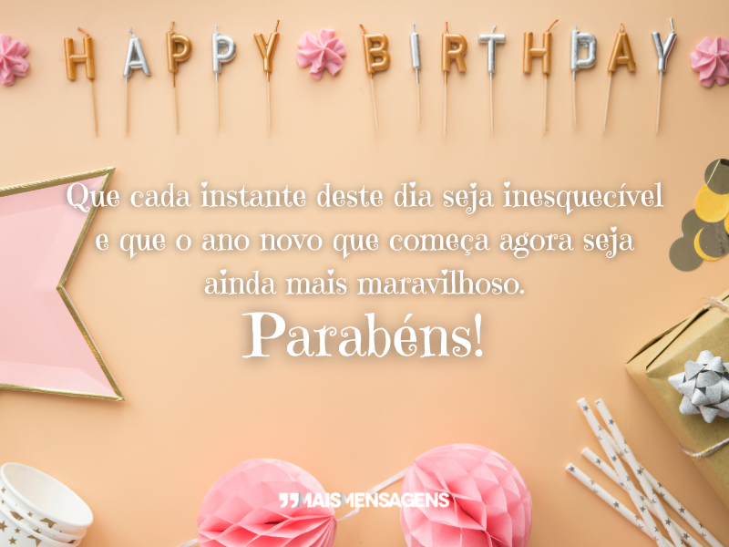 Que cada instante deste dia seja inesquecível e que o ano novo que começa agora seja ainda mais maravilhoso. Parabéns!