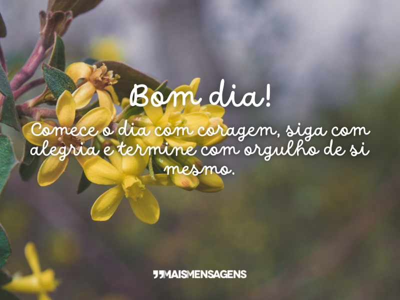 Bom dia! Comece o dia com coragem, siga com alegria e termine com orgulho de si mesmo.