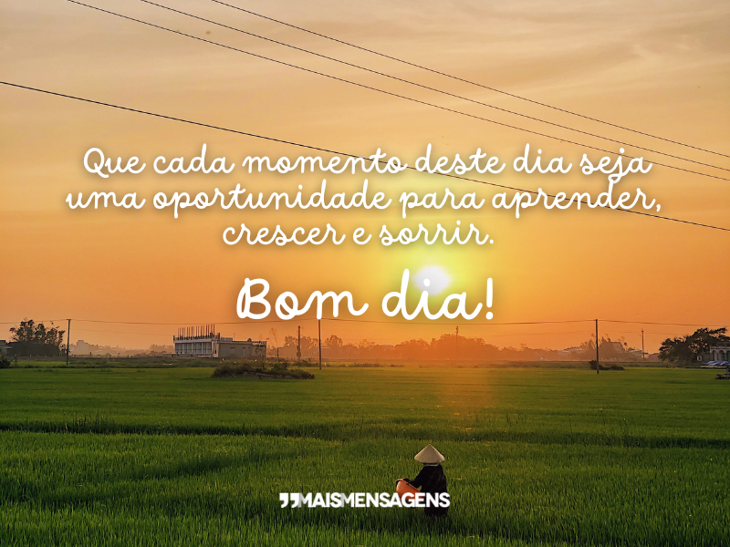 Que cada momento deste dia seja uma oportunidade para aprender, crescer e sorrir. Bom dia!