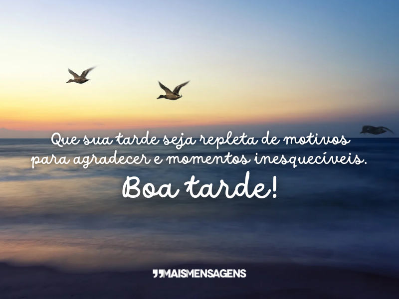 Que sua tarde seja repleta de motivos para agradecer e momentos inesquecíveis. Boa tarde!